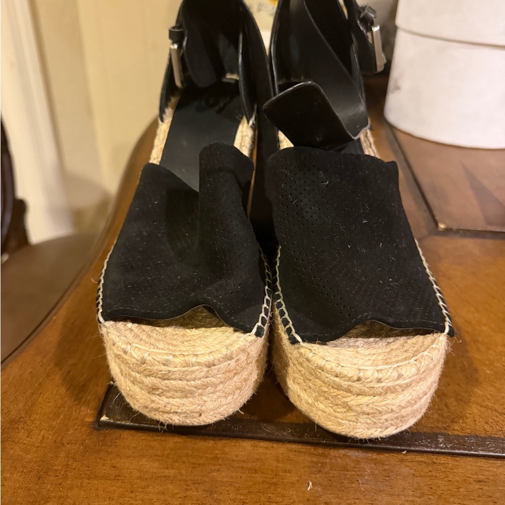 Marc Fisher Black and Tan Espadrille Sandals